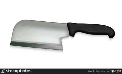 Cleaver Sharp Razor Knife With Wood Handle Vector. Chef Cleaver With Steel Hatchet For Cut Heavy Duty Meat. Kitchenware Accessory For Preparation Concept Layout Realistic 3d Illustration. Cleaver Sharp Razor Knife With Wood Handle Vector