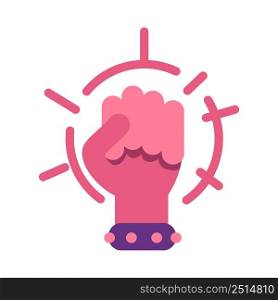Clenched fist for protest and demonstration semi flat color vector object. Full sized item on white. Fighting injustice. Simple cartoon style illustration for web graphic design and animation. Clenched fist for protest and demonstration semi flat color vector object