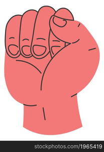 Clenched hand gesture, isolated icon of fist. Symbol of power and strength, fight and activity. Expressing feeling and standing on way, nonverbal communication, logotype. Vector in flat style. Fist gesture, hand with clenched fingers vector