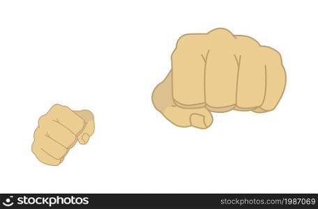 Clenched man fists in fight stance. Ready to fight. Color illustration isolated on white. Hands punching