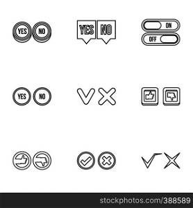 Click and selection icons set. Outline illustration of 9 click and selection vector icons for web. Click and selection icons set, outline style