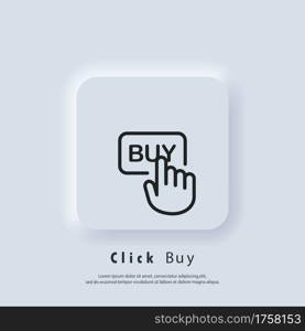 Click buy logo. Click buy button icon. Buy with mouse click. Vector. UI icon. Neumorphic UI UX white user interface web button. Neumorphism