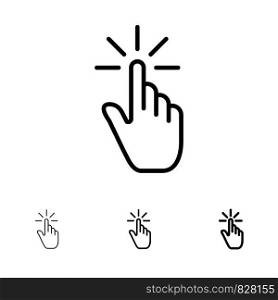 Click, Finger, Gesture, Gestures, Hand, Tap Bold and thin black line icon set