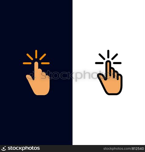 Click, Finger, Gesture, Gestures, Hand, Tap Icons. Flat and Line Filled Icon Set Vector Blue Background