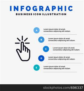 Click, Finger, Gesture, Gestures, Hand, Tap Line icon with 5 steps presentation infographics Background