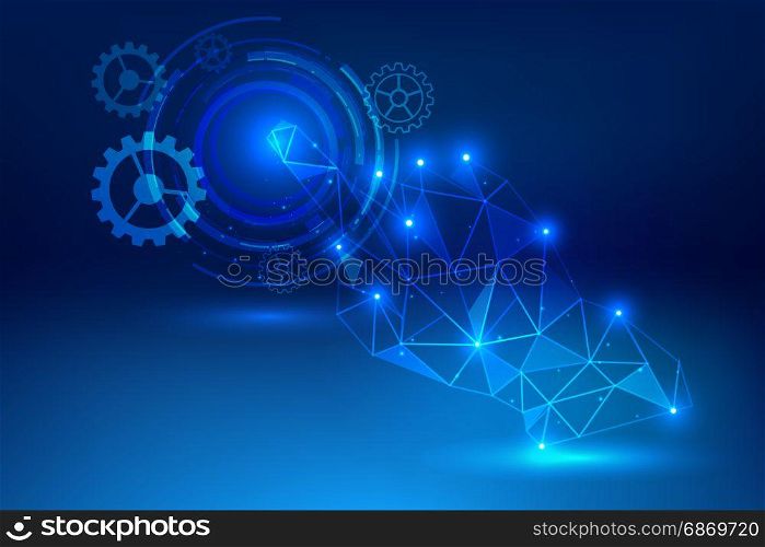 click hand blue background abstract technology concept.vector,gear