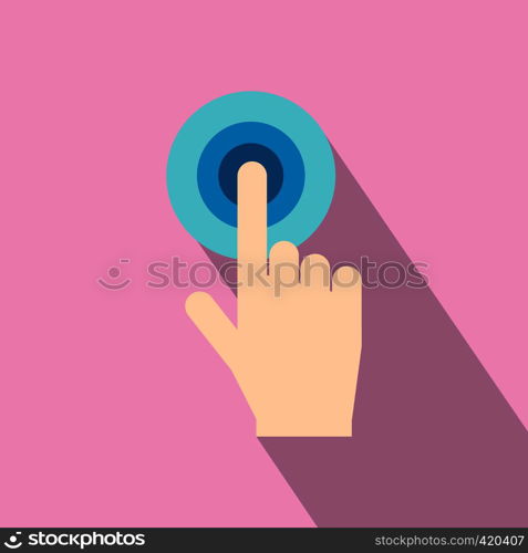 Click hand flat icon on a pink background. Click hand flat icon