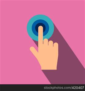 Click hand flat icon on a pink background. Click hand flat icon