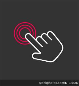 Click hand icon, click hand icon vector, flat click hand icon design. White click hand icon on gray background