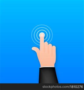 Click hand in flat style. Push touch screen. Hand cursor icon. Finger click icon. Vector stock illustration. Click hand in flat style. Push touch screen. Hand cursor icon. Finger click icon. Vector stock illustration.