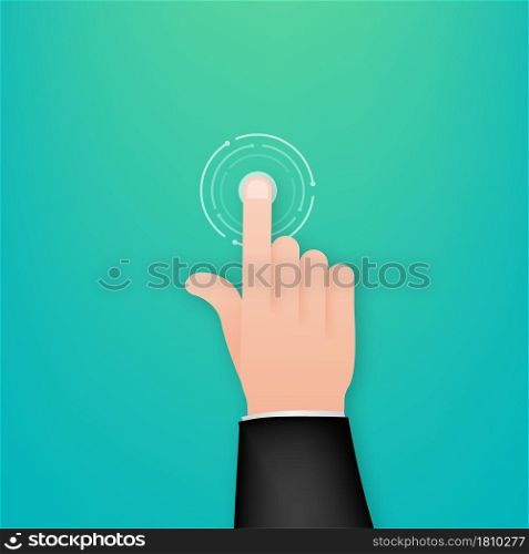 Click hand in flat style. Push touch screen. Hand cursor icon. Finger click icon. Vector stock illustration. Click hand in flat style. Push touch screen. Hand cursor icon. Finger click icon. Vector stock illustration.