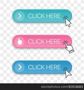 Click here button icon collection with different clicking hand cursor