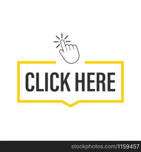 Click here button with hand pointer clicking. Vector stock illustration. Click here button with hand pointer clicking. Vector stock illustration.
