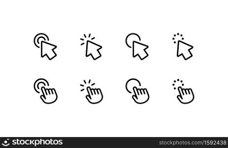 Click icon set. Computer mouse, cursors, pointing. Arrow and wait. Vector on isolated white background. EPS 10.. Click icon set. Computer mouse, cursors, pointing. Arrow and wait. Vector on isolated white background. EPS 10