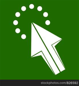 Click icon white isolated on green background. Vector illustration. Click icon green