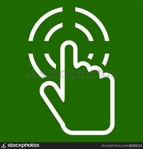 Click icon white isolated on green background. Vector illustration. Click icon green