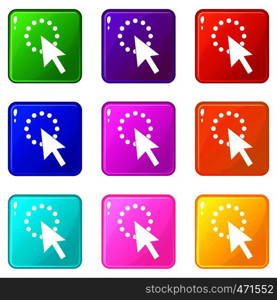 Click icons of 9 color set isolated vector illustration. Click icons 9 set