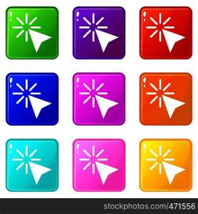 Click icons of 9 color set isolated vector illustration. Click icons 9 set