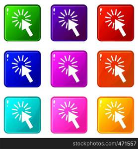 Click icons of 9 color set isolated vector illustration. Click icons 9 set