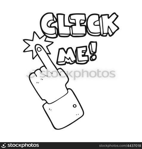 click me freehand drawn black and white cartoon sign