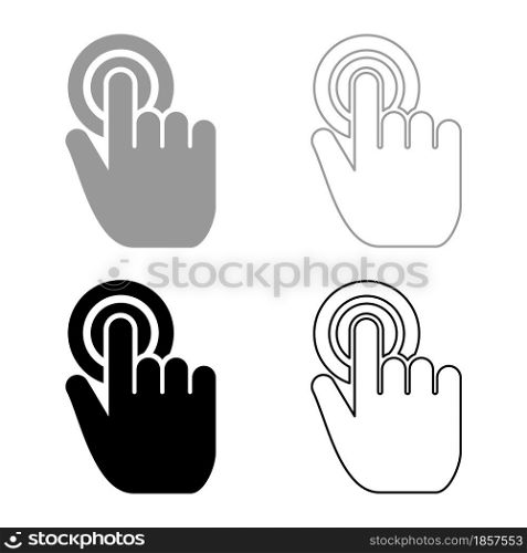 Click on button Hand cursor Touch screen set icon grey black color vector illustration flat style simple image. Click on button Hand cursor Touch screen set icon grey black color vector illustration flat style image
