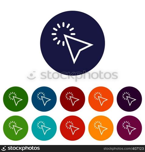 Click set icons in different colors isolated on white background. Click set icons