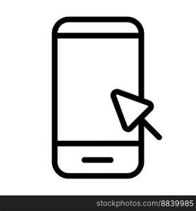 Click smartphone icon line isolated on white background. Black flat thin icon on modern outline style. Linear symbol and editable stroke. Simple and pixel perfect stroke vector illustration.