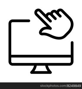 Clicking on desktop screen with the hand.