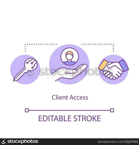 Client access concept icon. Customer approach and relationship idea thin line illustration. Successful partnership establishment. Vector isolated outline RGB color drawing. Editable stroke