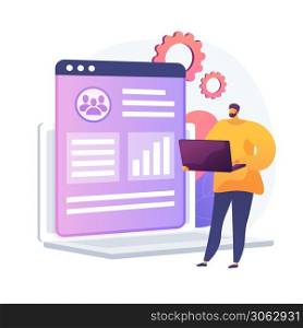 Client database analysis. Marketing strategy, CRM planning, target audience research. Expert, analyst studying end user preferences, profiles. Vector isolated concept metaphor illustration. Customer relationship management vector concept metaphor