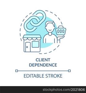 Client dependence issue concept icon. Customer and vendor relationship. Small business customer service abstract idea thin line illustration. Vector isolated outline color drawing. Editable stroke. Client dependence issue concept icon
