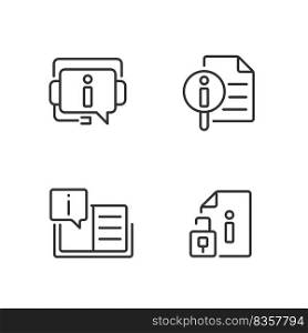 Client information support pixel perfect linear icons set. Open list of typically answers. Digital technology. Customizable thin line symbols. Isolated vector outline illustrations. Editable stroke. Client information support pixel perfect linear icons set