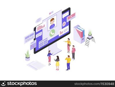 Client service isometric vector illustration. Customer online support. Order processing. Call center, consumer assistance 3d concept. Technical support and order management isolated clipart. Client service isometric vector illustration