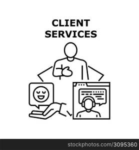 Client Services Vector Icon Concept. Client Services For Advising And Supporting, Positive Review And Feedback Of Call Center Operator Consultation And Support. Professional Advice Black Illustration. Client Services Vector Concept Color Illustration