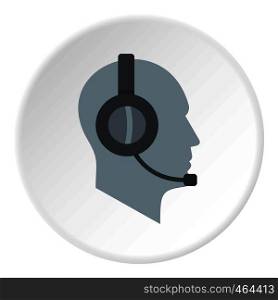 Client support service operator in headset icon in flat circle isolated vector illustration for web. Client support service operator in headset icon