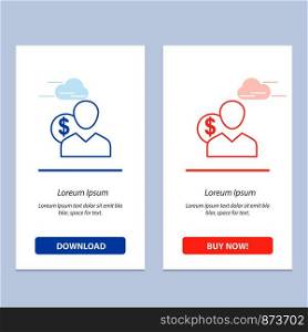 Client, User, Costs, Employee, Finance, Money, Person Blue and Red Download and Buy Now web Widget Card Template