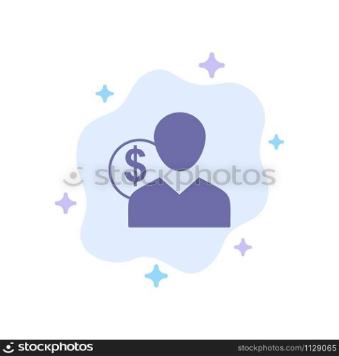 Client, User, Costs, Employee, Finance, Money, Person Blue Icon on Abstract Cloud Background