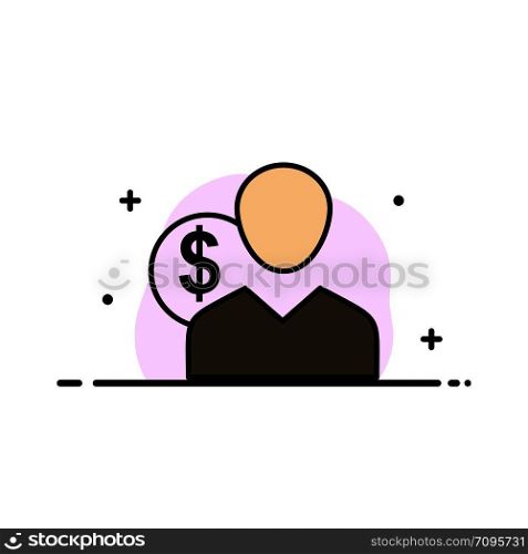 Client, User, Costs, Employee, Finance, Money, Person Business Flat Line Filled Icon Vector Banner Template