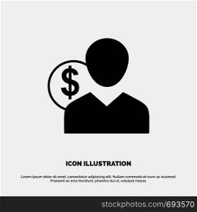 Client, User, Costs, Employee, Finance, Money, Person solid Glyph Icon vector