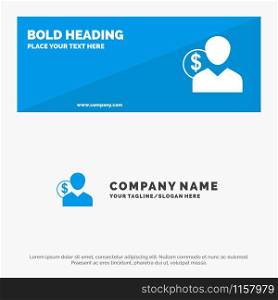 Client, User, Costs, Employee, Finance, Money, Person SOlid Icon Website Banner and Business Logo Template