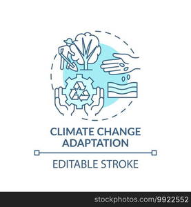 Climate change adaptation concept icon. Ecology protection idea thin line illustration. Climate change process. Greenhouse gas. Vector isolated outline RGB color drawing. Editable stroke. Climate change adaptation concept icon