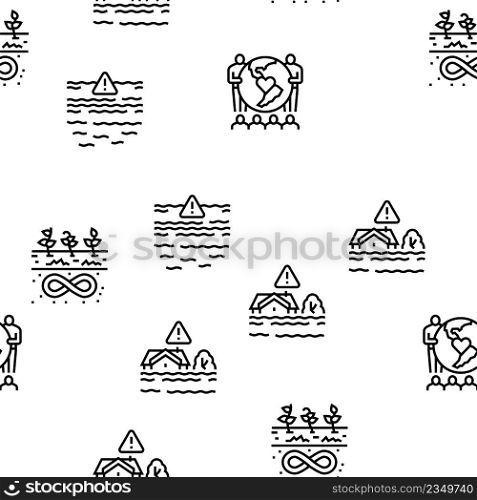 Climate Change And Eco Problem Vector Seamless Pattern Thin Line Illustration. Climate Change And Eco Problem Vector Seamless Pattern