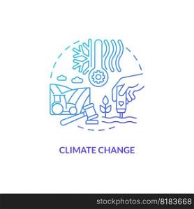 Climate change blue gradient concept icon. Environment condition. Agriculture policy objective abstract idea thin line illustration. Isolated outline drawing. Myriad Pro-Bold font used. Climate change blue gradient concept icon