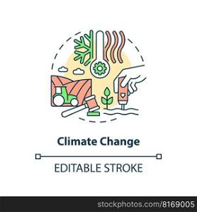 Climate change concept icon. Environment condition. Agriculture policy objective abstract idea thin line illustration. Isolated outline drawing. Editable stroke. Arial, Myriad Pro-Bold fonts used. Climate change concept icon