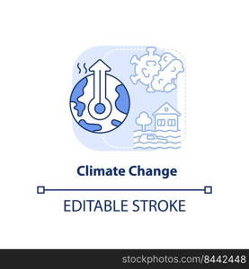 Climate change light blue concept icon. Reason for increased risk of pandemic abstract idea thin line illustration. Isolated outline drawing. Editable stroke. Arial, Myriad Pro-Bold fonts used. Climate change light blue concept icon
