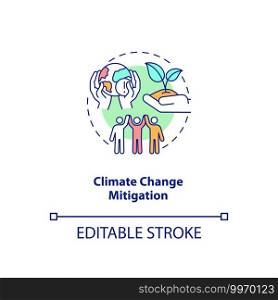Climate change mitigation concept icon. Organic waste reduction benefit idea thin line illustration. Reducing greenhouse gases emission. Vector isolated outline RGB color drawing. Editable stroke. Climate change mitigation concept icon