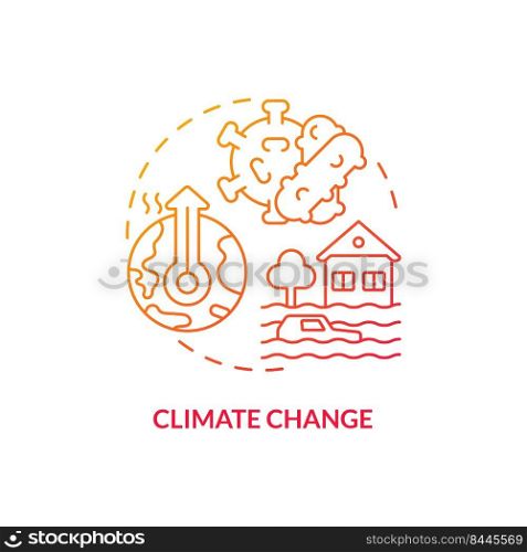 Climate change red gradient concept icon. Weather and infections. Reason for increased risk of pandemic abstract idea thin line illustration. Isolated outline drawing. Myriad Pro-Bold fonts used. Climate change red gradient concept icon