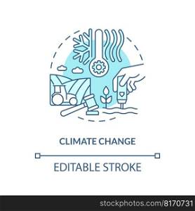 Climate change turquoise concept icon. Environment. Agriculture policy objective abstract idea thin line illustration. Isolated outline drawing. Editable stroke. Arial, Myriad Pro-Bold fonts used. Climate change turquoise concept icon