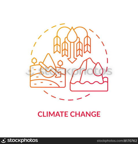 Climate changes red gradient concept icon. Ecological catastrophes causes. Water source threat abstract idea thin line illustration. Isolated outline drawing. Myriad Pro-Bold font used. Climate changes red gradient concept icon