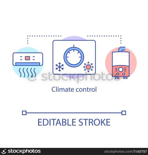 Climate control concept icon. Air conditioning and heating. Setting comfortable room temperature. Home automation system idea thin line illustration. Vector isolated outline drawing. Editable stroke